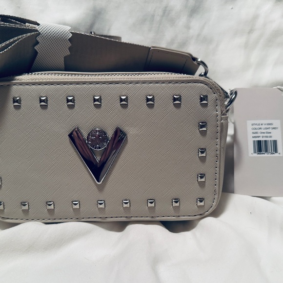 Badgley Mischka Handbags - Badgley Mischka Light Gray Camera Style Crossbody with Silver Studs